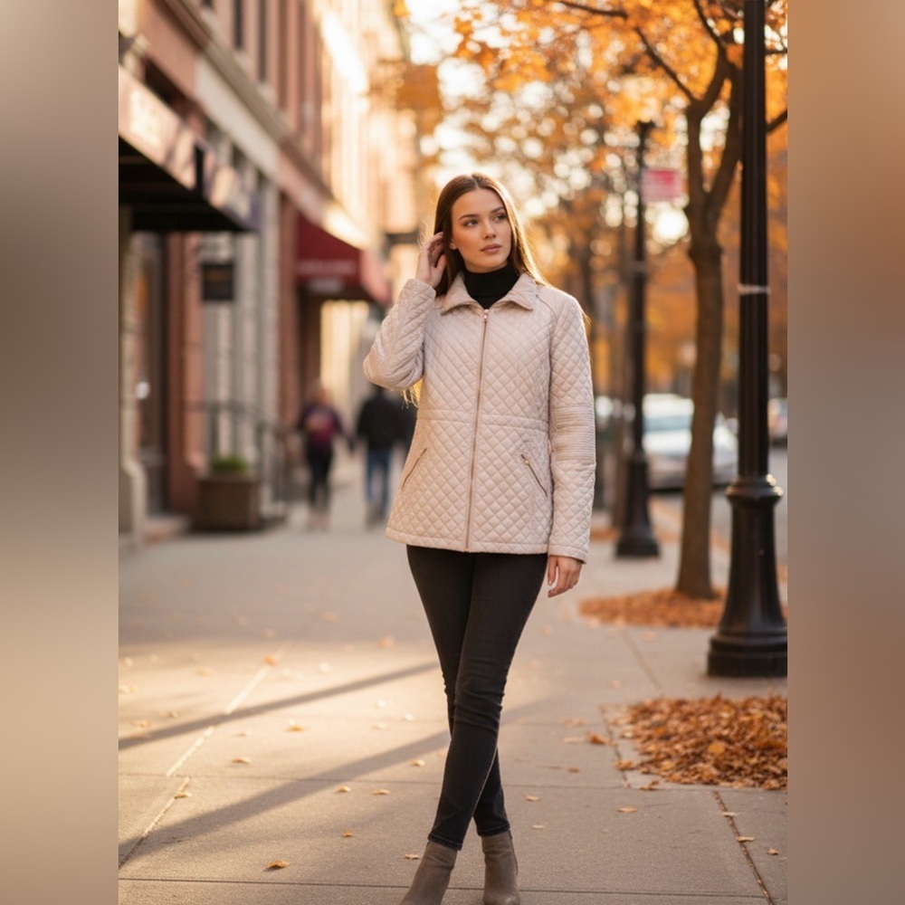Guess Cream Quilted Puffer Jacket